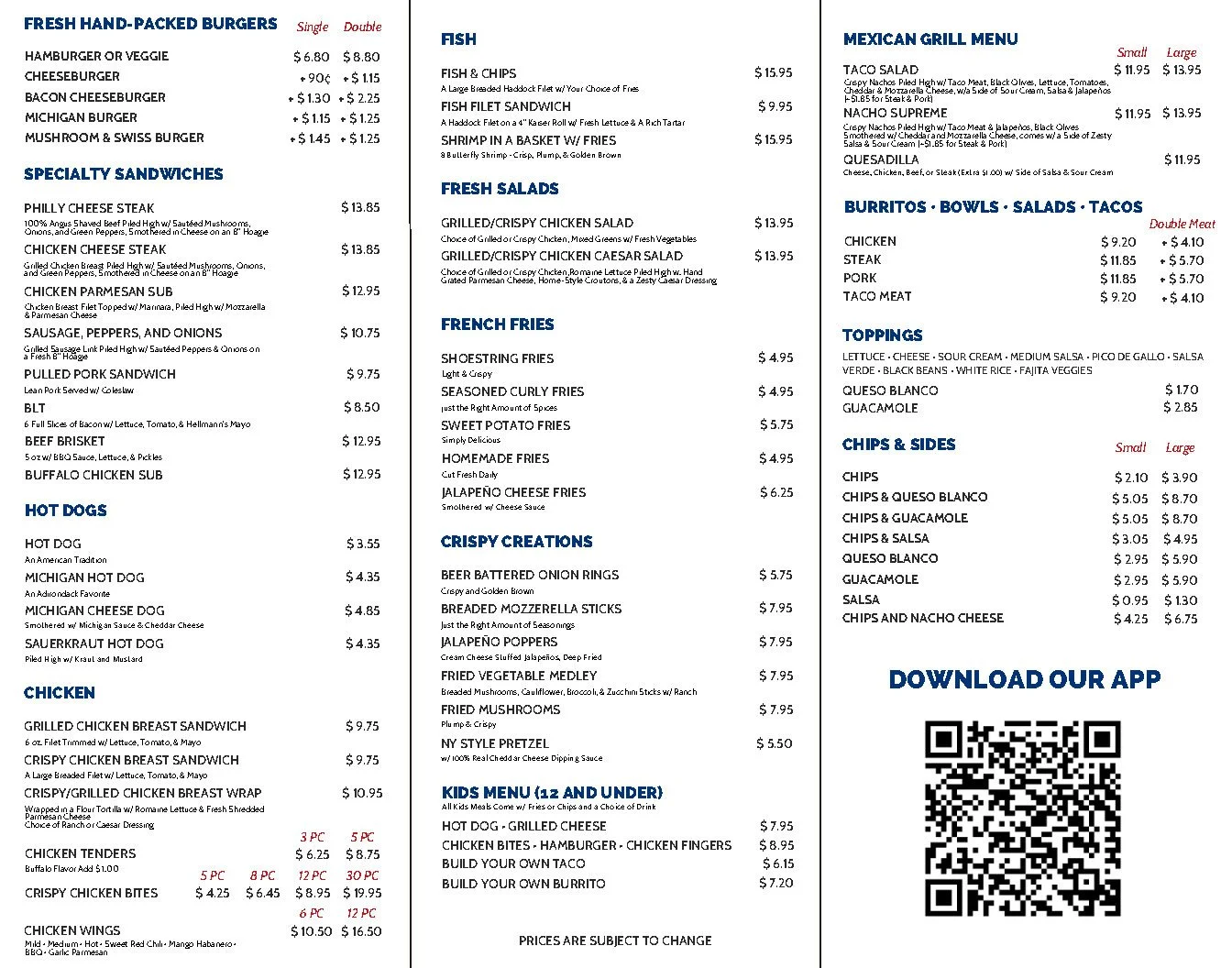 Ticonderoga Menu — Wind Chill Factory